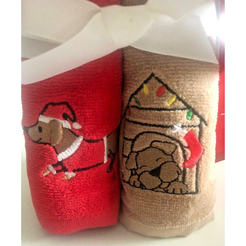 Christmas Dogs Fingertip Towels Set of 4 Embroidered Doxie Corgi Bull Dog